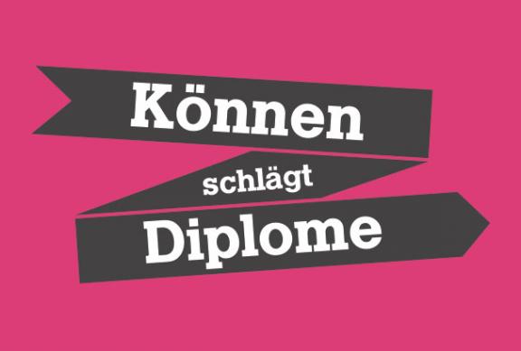 Banderolenmotiv Können schlägt Diplome