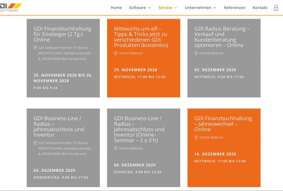 Screenshot des Seminarkalenders auf der GDI-Website