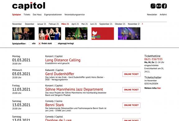 Screenshot des Spielplans auf der Capitol-Website